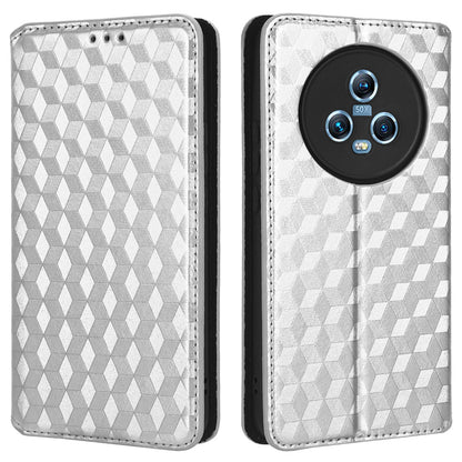 For Honor Magic5 Cell Phone Leather Case Wallet Stand Imprinted Rhombus Pattern Phone Cover