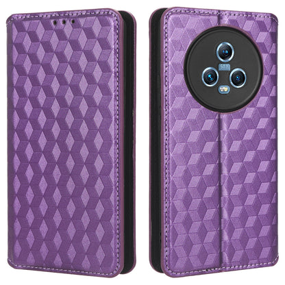 For Honor Magic5 Cell Phone Leather Case Wallet Stand Imprinted Rhombus Pattern Phone Cover