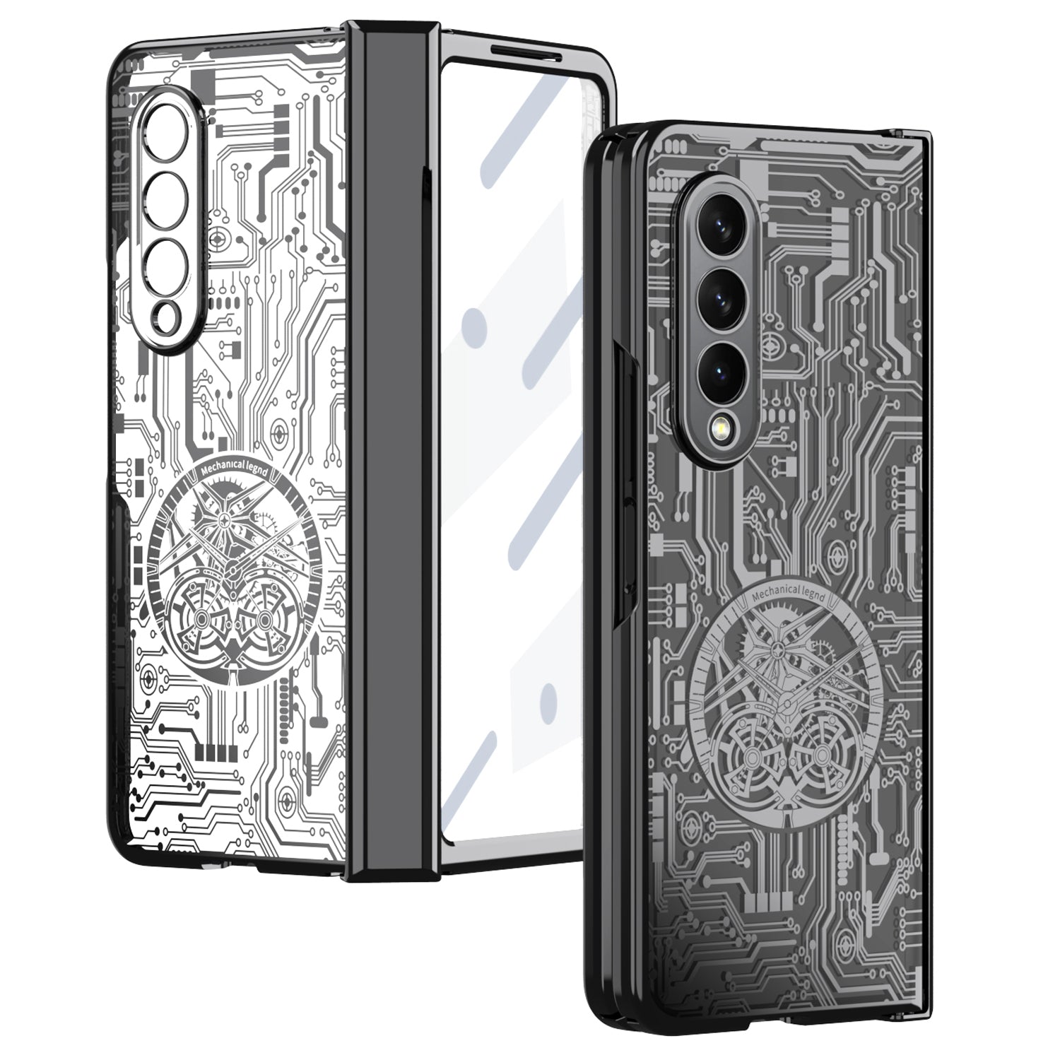 For Samsung Galaxy Z Fold4 5G Mechanical Legend Series Electroplating Phone Case Hard PC Shockproof Cover with Tempered Glass Film