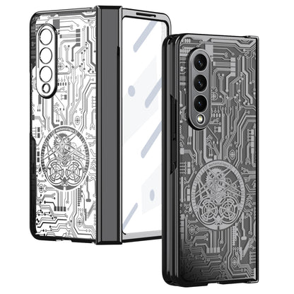 For Samsung Galaxy Z Fold4 5G Mechanical Legend Series Electroplating Phone Case Hard PC Shockproof Cover with Tempered Glass Film