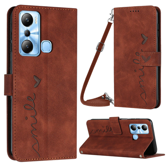 For Infinix Hot 20i 4G PU Leather Phone Case Heart Shape Phone Wallet Stand Cover with Shoulder Strap