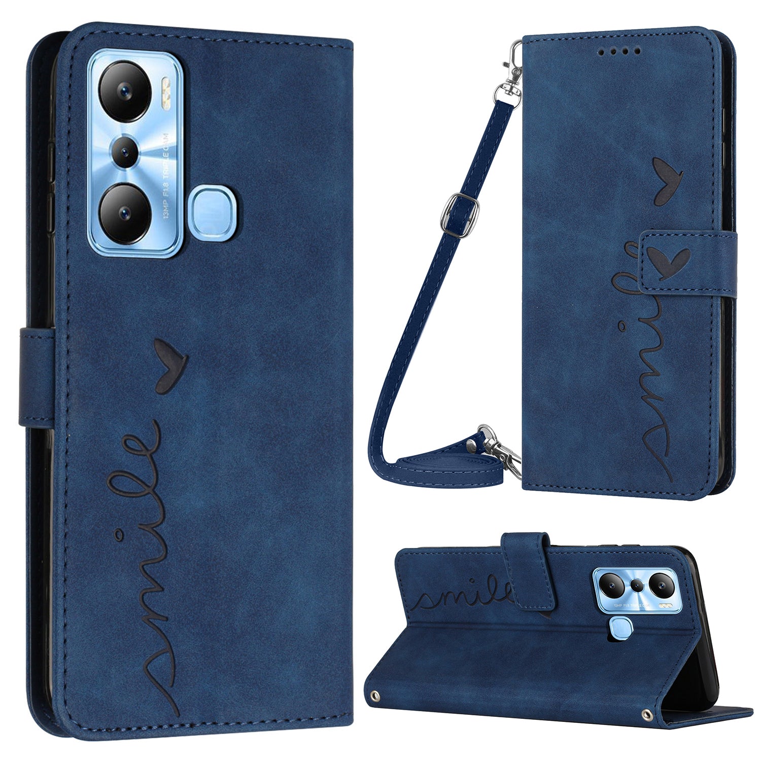 For Infinix Hot 20i 4G PU Leather Phone Case Heart Shape Phone Wallet Stand Cover with Shoulder Strap