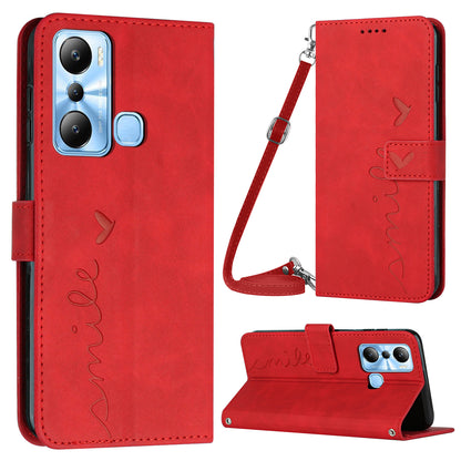 For Infinix Hot 20i 4G PU Leather Phone Case Heart Shape Phone Wallet Stand Cover with Shoulder Strap