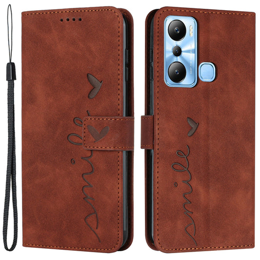 For Infinix Hot 20i 4G Phone Cover Imprinted Heart Shape Phone Leather Case Stand Wallet with Strap