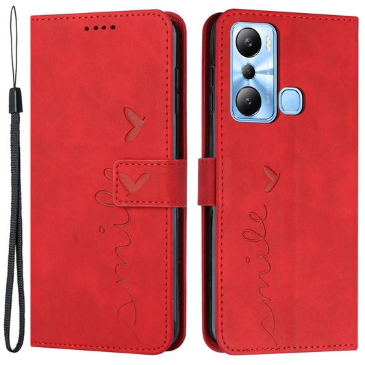 For Infinix Hot 20i 4G Phone Cover Imprinted Heart Shape Phone Leather Case Stand Wallet with Strap