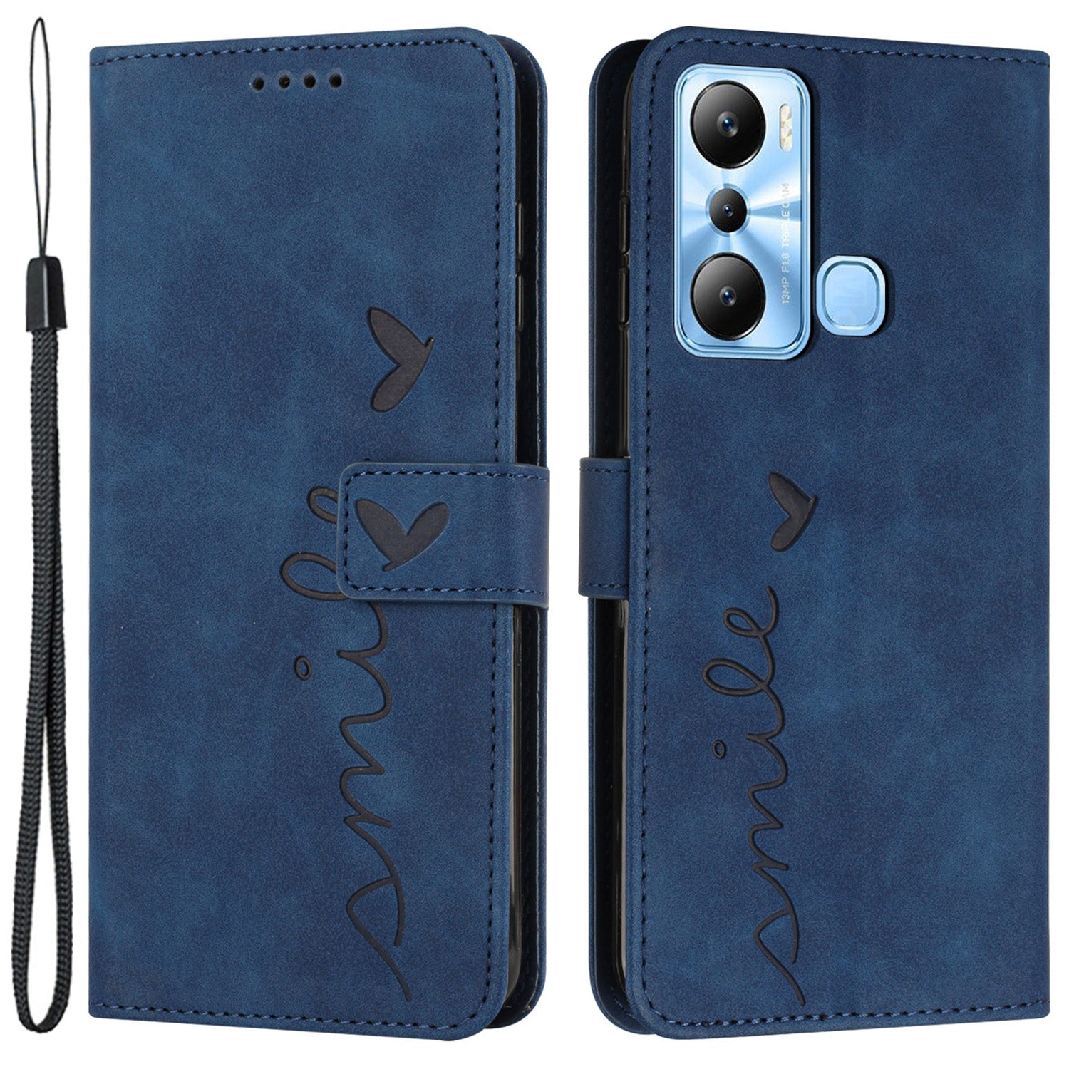 For Infinix Hot 20i 4G Phone Cover Imprinted Heart Shape Phone Leather Case Stand Wallet with Strap