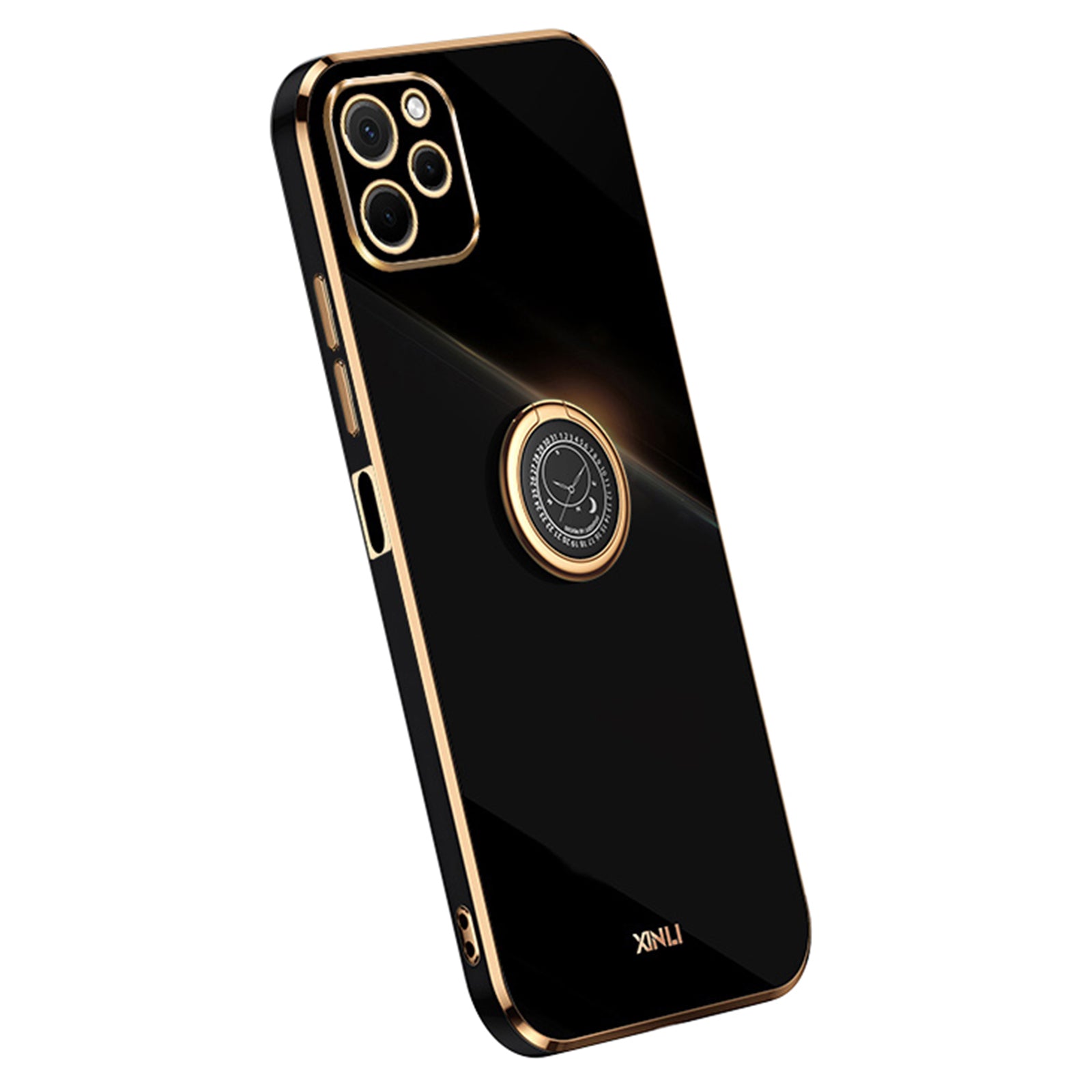 XINLI For Huawei nova Y61 4G Ring Holder Kickstand Phone TPU Case Electroplating Phone Cover