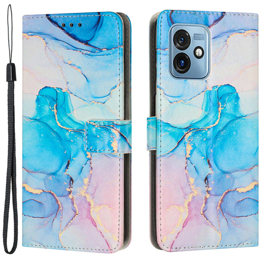 For Motorola Moto G 5G (2023) PU Leather Wallet Case Marble Pattern Flip Stand Phone Cover