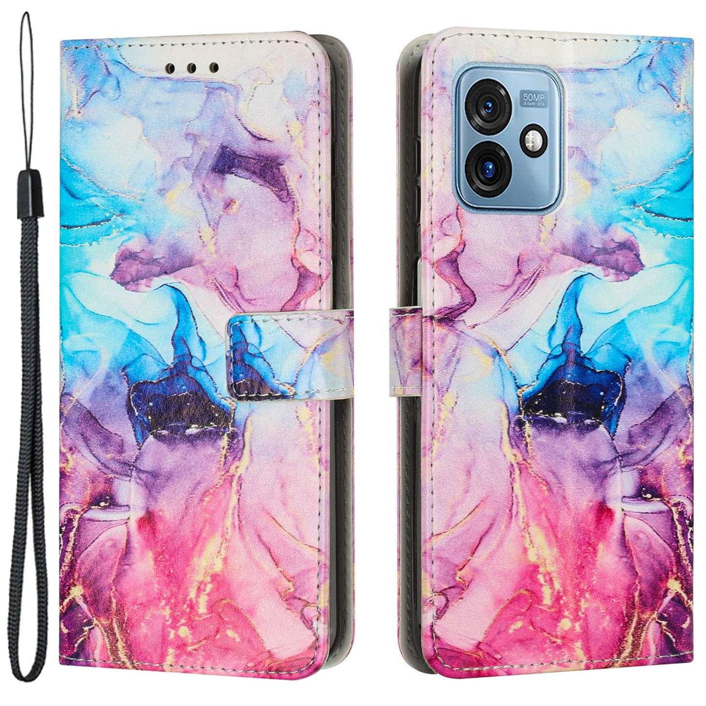 For Motorola Moto G 5G (2023) PU Leather Wallet Case Marble Pattern Flip Stand Phone Cover