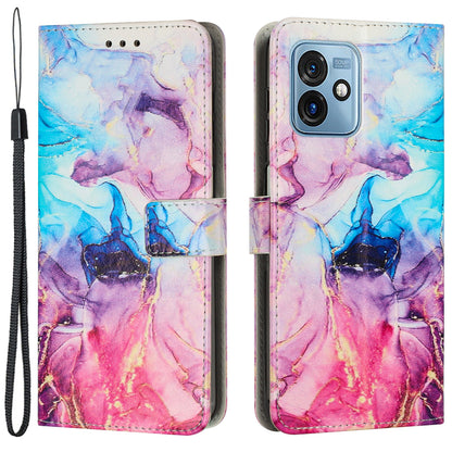 For Motorola Moto G 5G (2023) PU Leather Wallet Case Marble Pattern Flip Stand Phone Cover