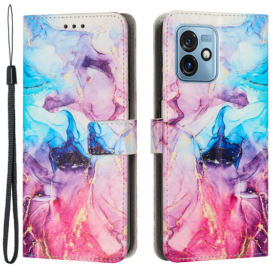 For Motorola Moto G 5G (2023) PU Leather Wallet Case Marble Pattern Flip Stand Phone Cover