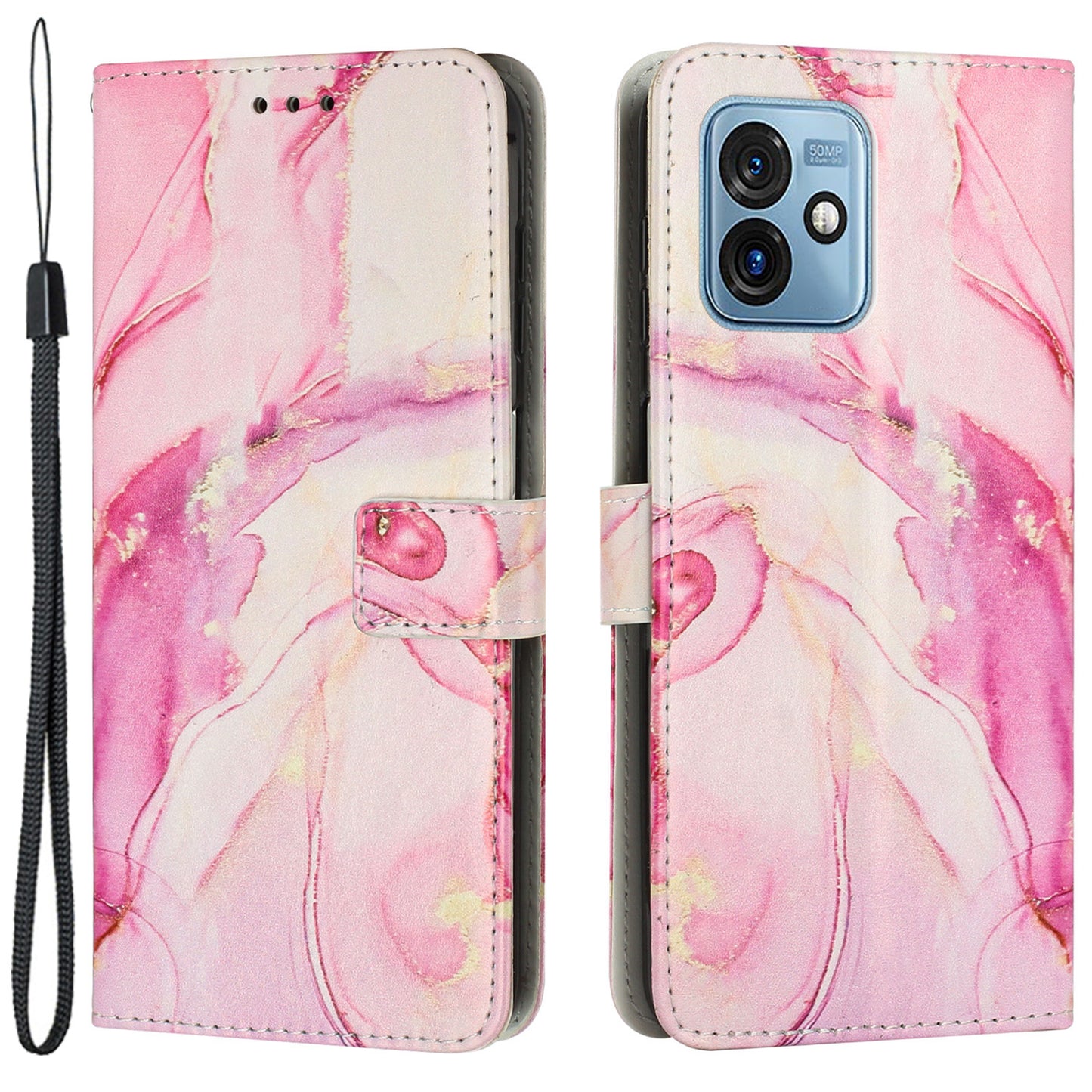 For Motorola Moto G 5G (2023) PU Leather Wallet Case Marble Pattern Flip Stand Phone Cover