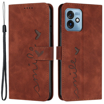 Phone Cover for Motorola Moto G 5G (2023) Imprinted Heart Shape Stand Wallet Phone Leather Case with Strap