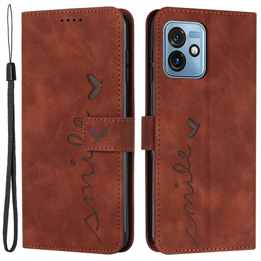 Phone Cover for Motorola Moto G 5G (2023) Imprinted Heart Shape Stand Wallet Phone Leather Case with Strap