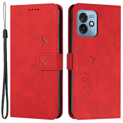 Phone Cover for Motorola Moto G 5G (2023) Imprinted Heart Shape Stand Wallet Phone Leather Case with Strap