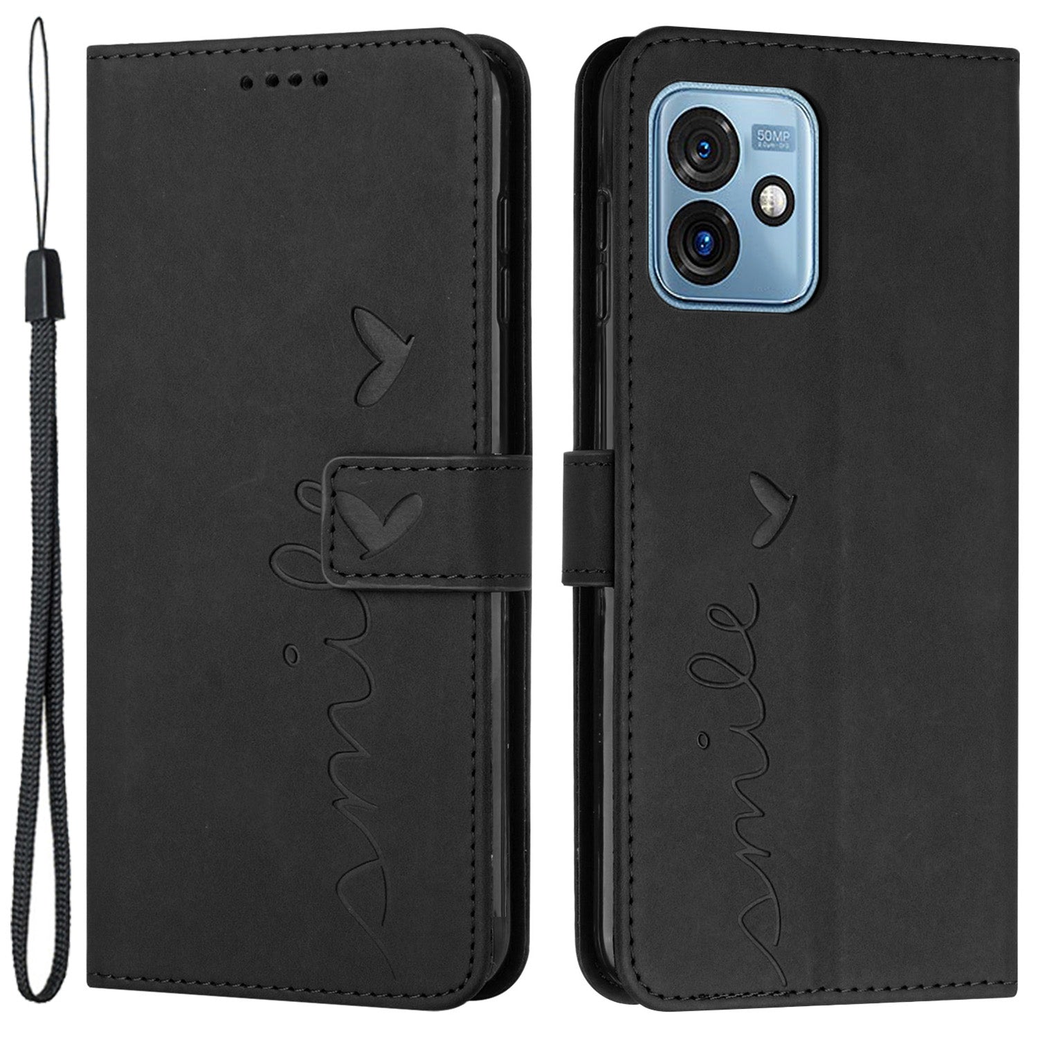 Phone Cover for Motorola Moto G 5G (2023) Imprinted Heart Shape Stand Wallet Phone Leather Case with Strap