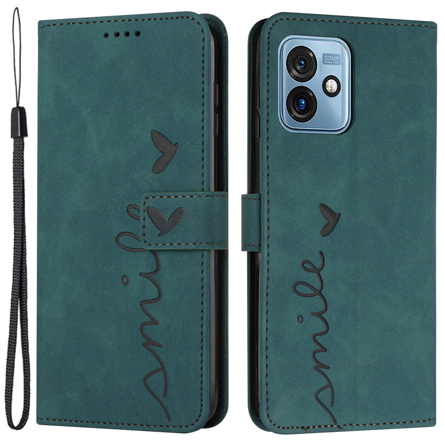 Phone Cover for Motorola Moto G 5G (2023) Imprinted Heart Shape Stand Wallet Phone Leather Case with Strap