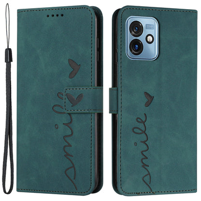 Phone Cover for Motorola Moto G 5G (2023) Imprinted Heart Shape Stand Wallet Phone Leather Case with Strap