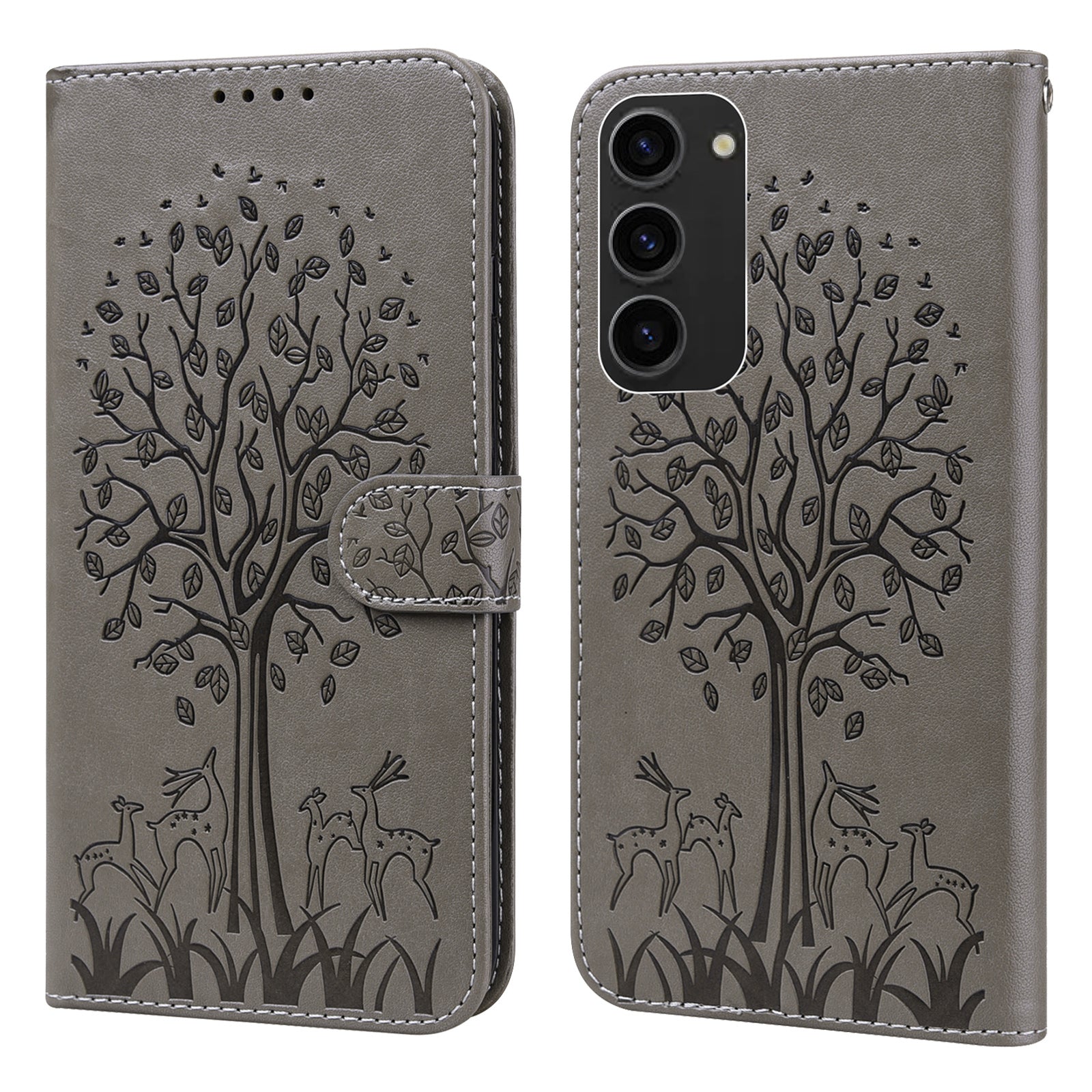 PU Leather Case for Samsung Galaxy S23 , Deer Tree Pattern Stand Wallet Phone Cover