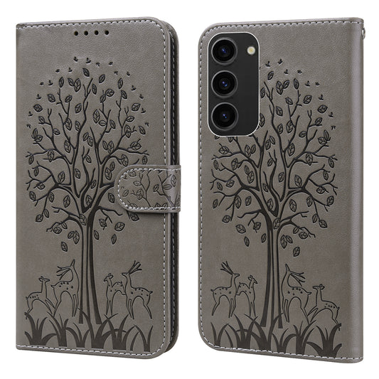 PU Leather Case for Samsung Galaxy S23 , Deer Tree Pattern Stand Wallet Phone Cover
