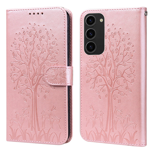 PU Leather Case for Samsung Galaxy S23 , Deer Tree Pattern Stand Wallet Phone Cover