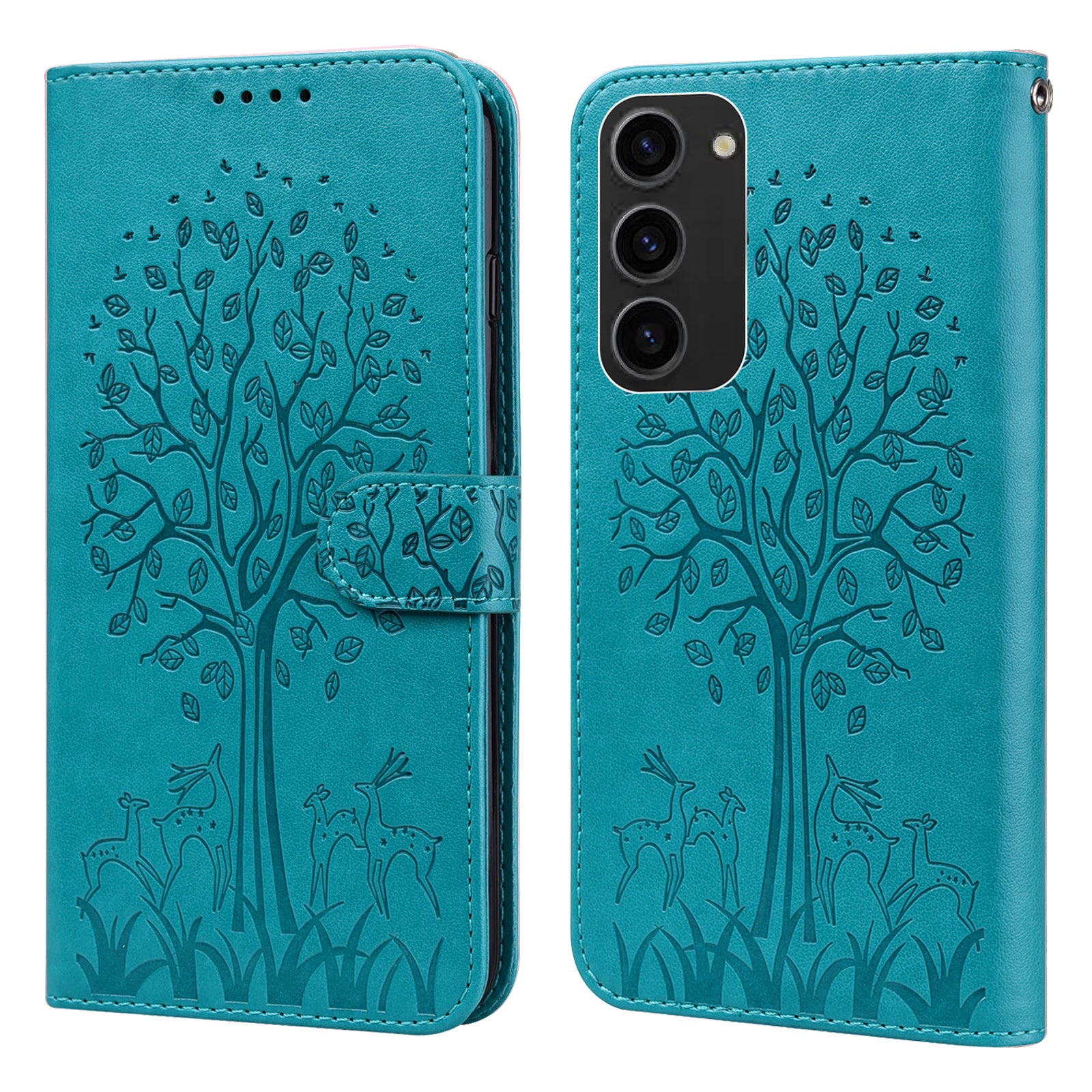 PU Leather Case for Samsung Galaxy S23 , Deer Tree Pattern Stand Wallet Phone Cover