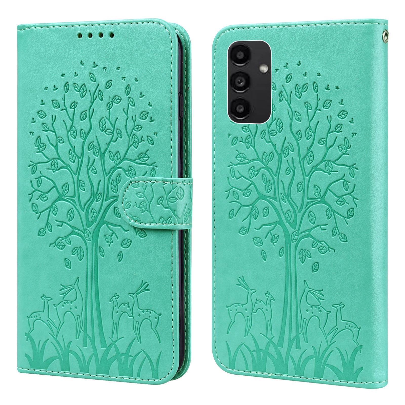 Wallet Phone Case for Samsung Galaxy A14 5G , PU Leather Deer Tree Pattern Stand Flip Cover