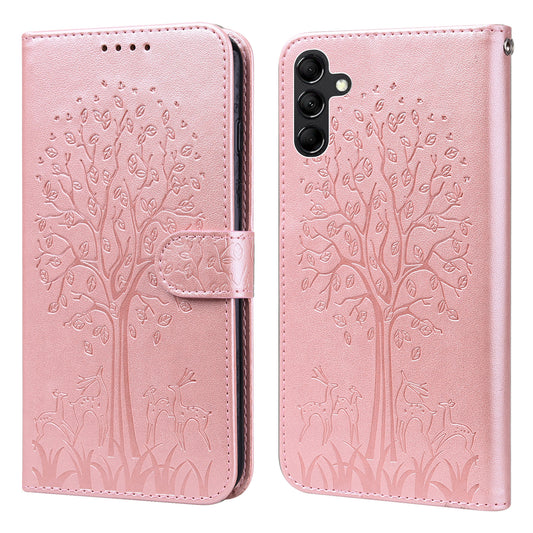 For Samsung Galaxy A34 5G PU Leather Flip Wallet Phone Case Deer Tree Pattern Stand Magnetic Cover
