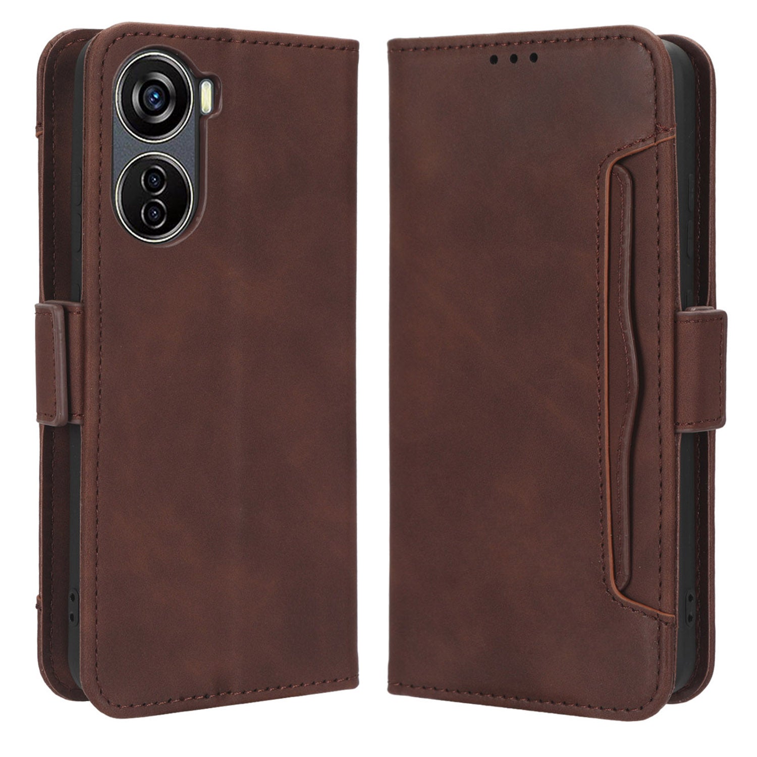For ZTE Blade V40 Design PU Leather Phone Stand Case Multiple Card Slots Wallet Smartphone Cover
