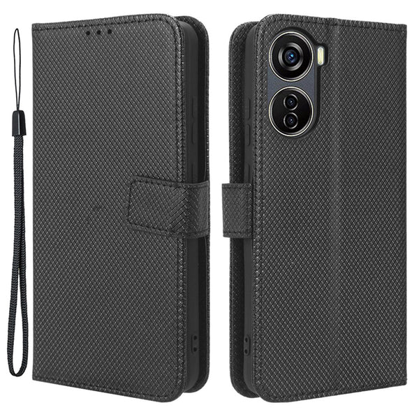 For ZTE Blade V40 Design PU Leather Wallet Stand Phone Case Diamond Texture Protective Cover