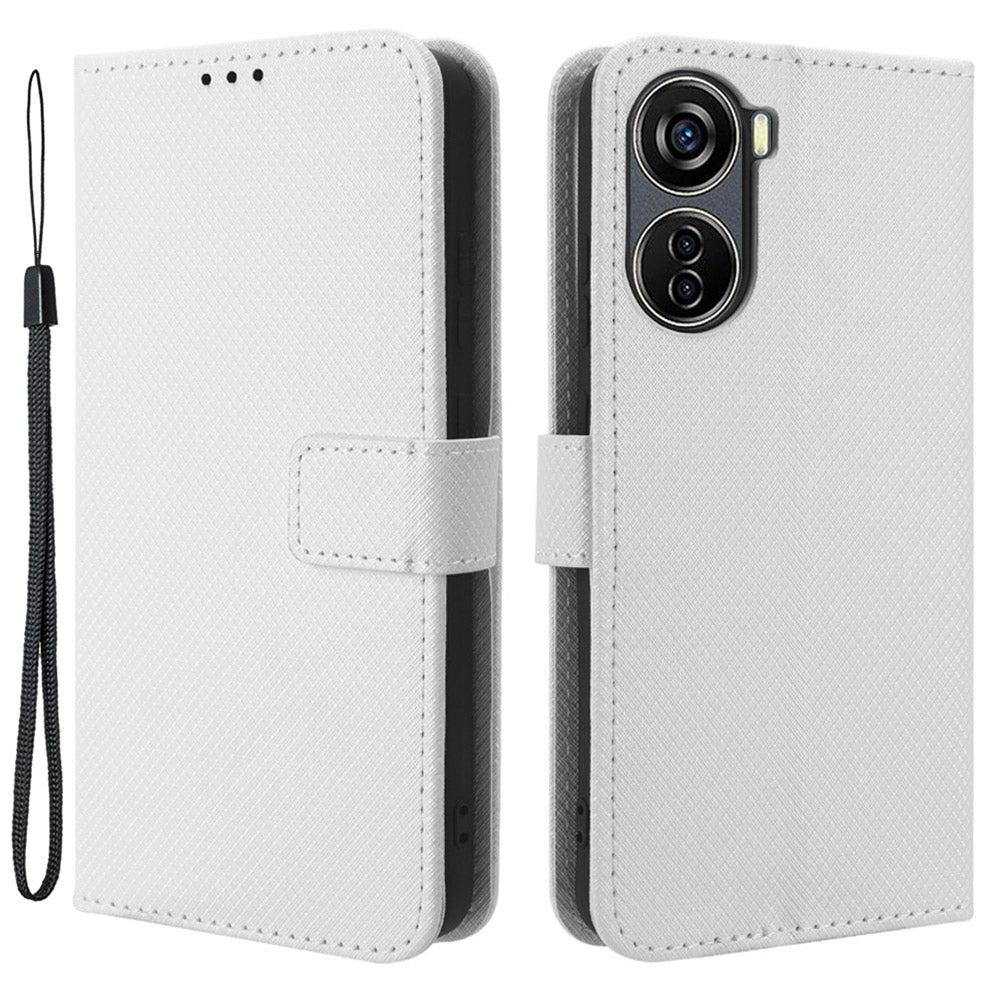 For ZTE Blade V40 Design PU Leather Wallet Stand Phone Case Diamond Texture Protective Cover