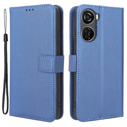For ZTE Blade V40 Design PU Leather Wallet Stand Phone Case Diamond Texture Protective Cover