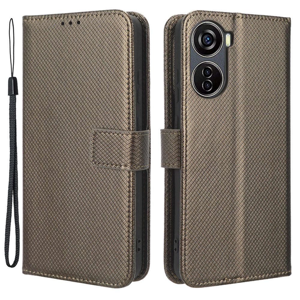 For ZTE Blade V40 Design PU Leather Wallet Stand Phone Case Diamond Texture Protective Cover
