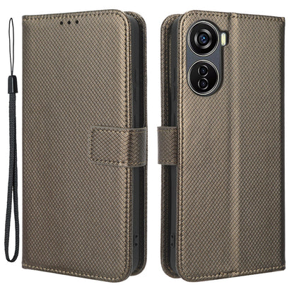 For ZTE Blade V40 Design PU Leather Wallet Stand Phone Case Diamond Texture Protective Cover