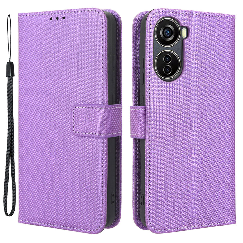 For ZTE Blade V40 Design PU Leather Wallet Stand Phone Case Diamond Texture Protective Cover