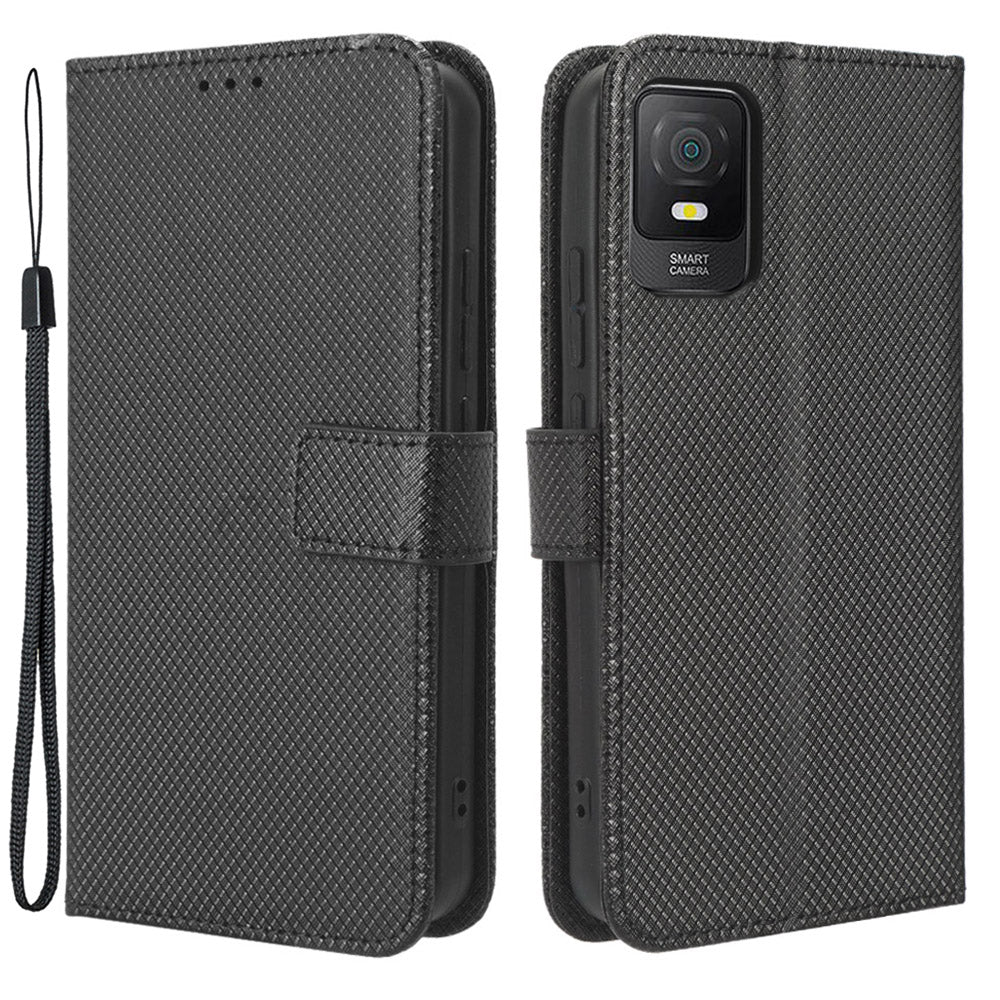 For TCL 403 Wallet Phone Stand Case Diamond Texture PU Leather Cell Phone Cover