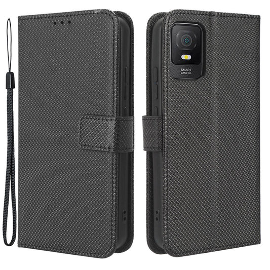 For TCL 403 Wallet Phone Stand Case Diamond Texture PU Leather Cell Phone Cover