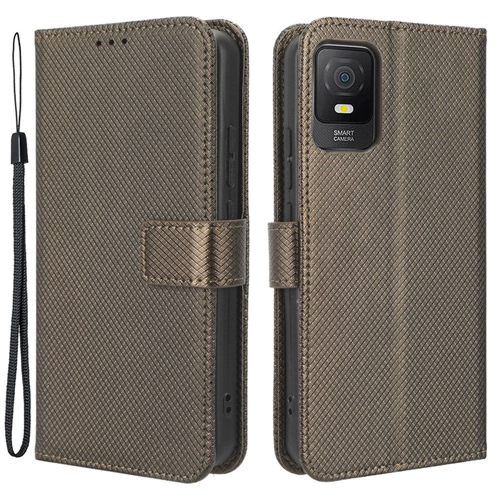 For TCL 403 Wallet Phone Stand Case Diamond Texture PU Leather Cell Phone Cover