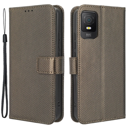 For TCL 403 Wallet Phone Stand Case Diamond Texture PU Leather Cell Phone Cover