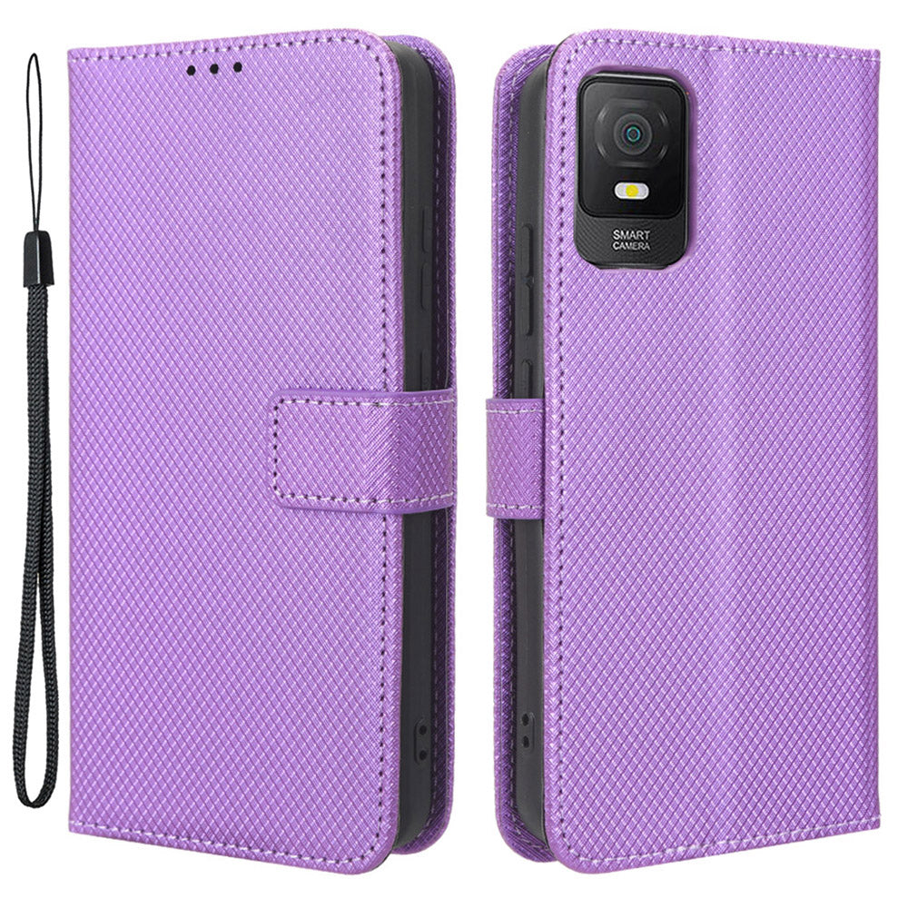 For TCL 403 Wallet Phone Stand Case Diamond Texture PU Leather Cell Phone Cover