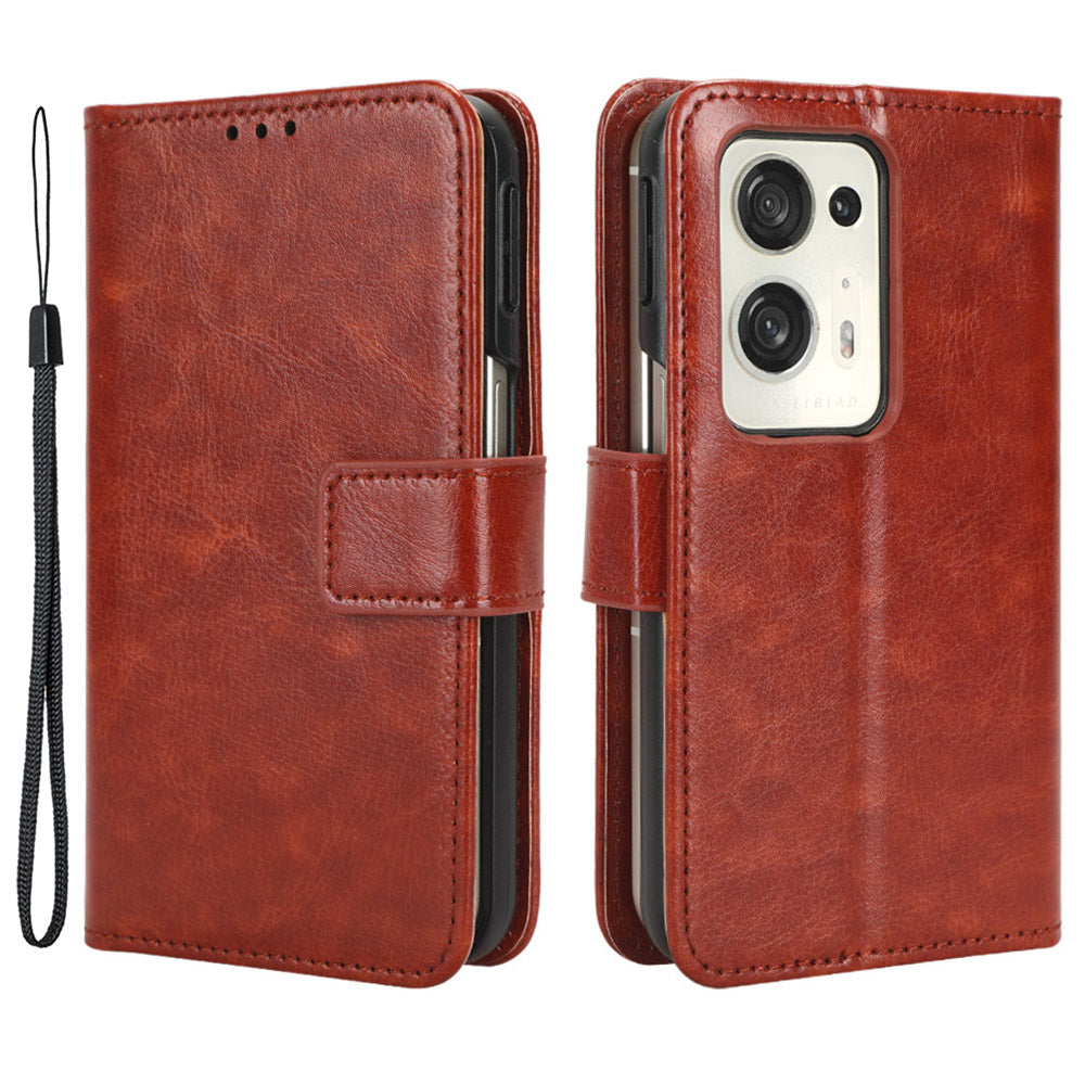 For Oppo Find N2 5G PU Leather Wallet Phone Case Crazy Horse Texture Folding Stand Anti-drop Cover