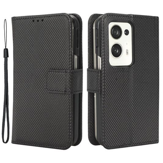 For Oppo Find N2 5G PU Leather Wallet Case Diamond Texture Flip Stand Shockproof Cover