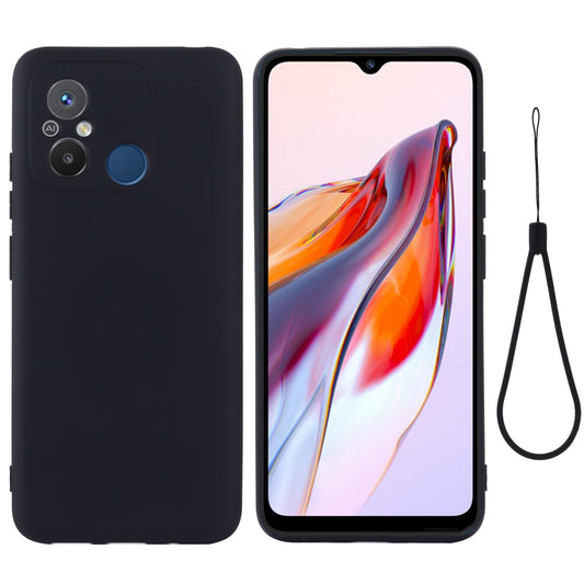 For Xiaomi Redmi 11A 4G / Redmi 12C 4G / Poco C55 4G Shockproof Phone Shell Liquid Silicone Soft Lining Protective Cover with Strap