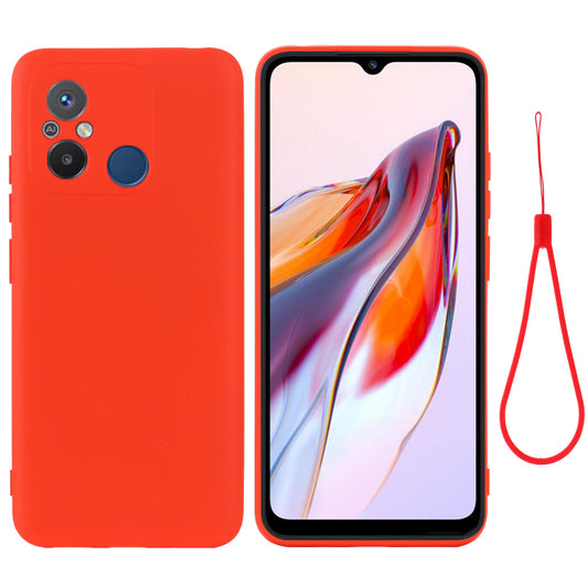 For Xiaomi Redmi 11A 4G / Redmi 12C 4G / Poco C55 4G Shockproof Phone Shell Liquid Silicone Soft Lining Protective Cover with Strap