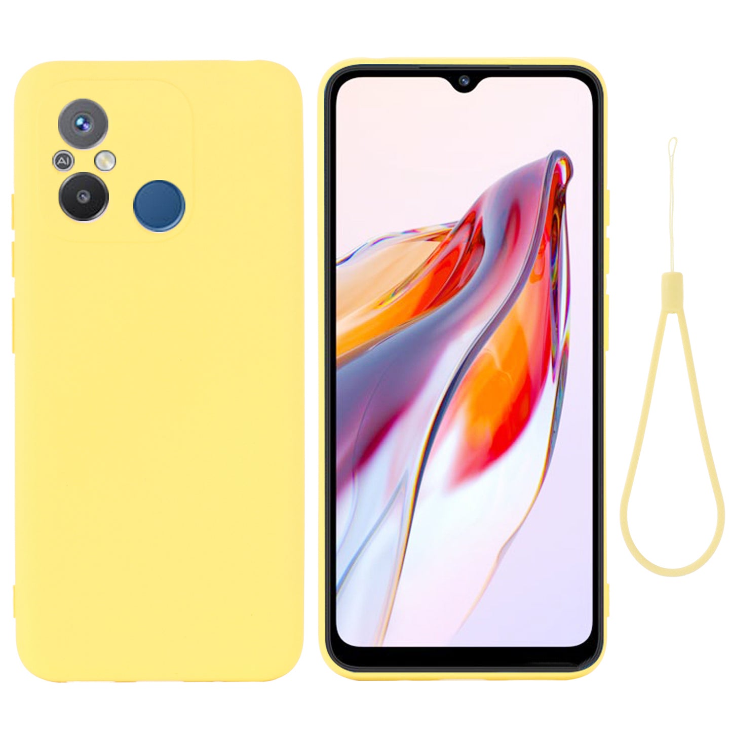 For Xiaomi Redmi 11A 4G / Redmi 12C 4G / Poco C55 4G Shockproof Phone Shell Liquid Silicone Soft Lining Protective Cover with Strap
