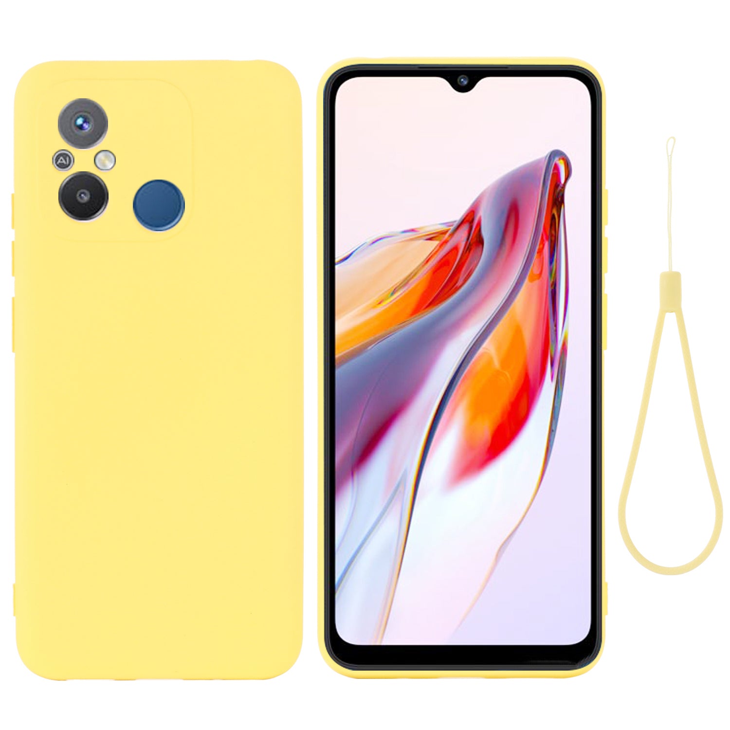 For Xiaomi Redmi 11A 4G / Redmi 12C 4G / Poco C55 4G Shockproof Phone Shell Liquid Silicone Soft Lining Protective Cover with Strap