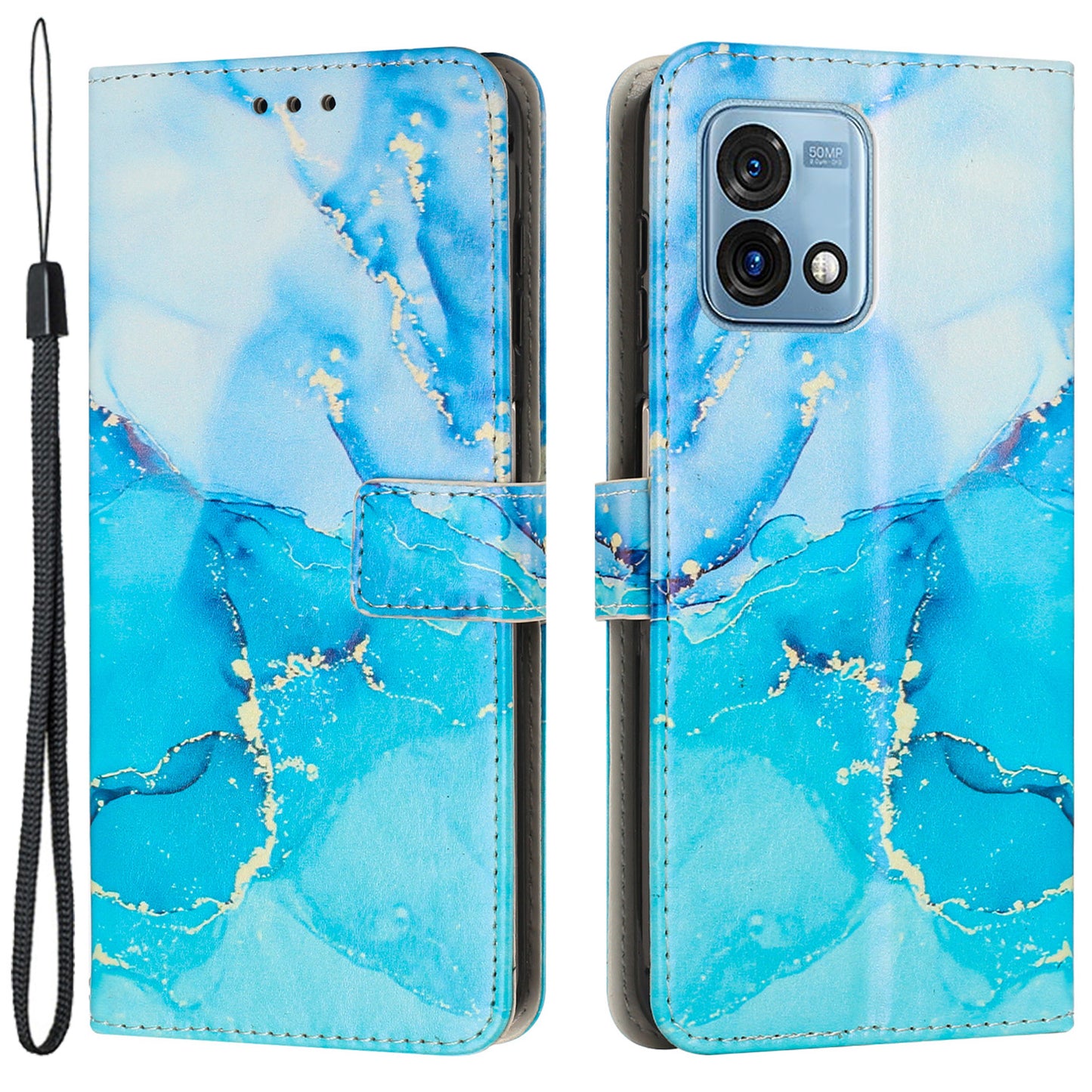 Phone Cover for Motorola Moto G Stylus 5G (2023) Wallet Case Marble Pattern Leather Cover with Strap