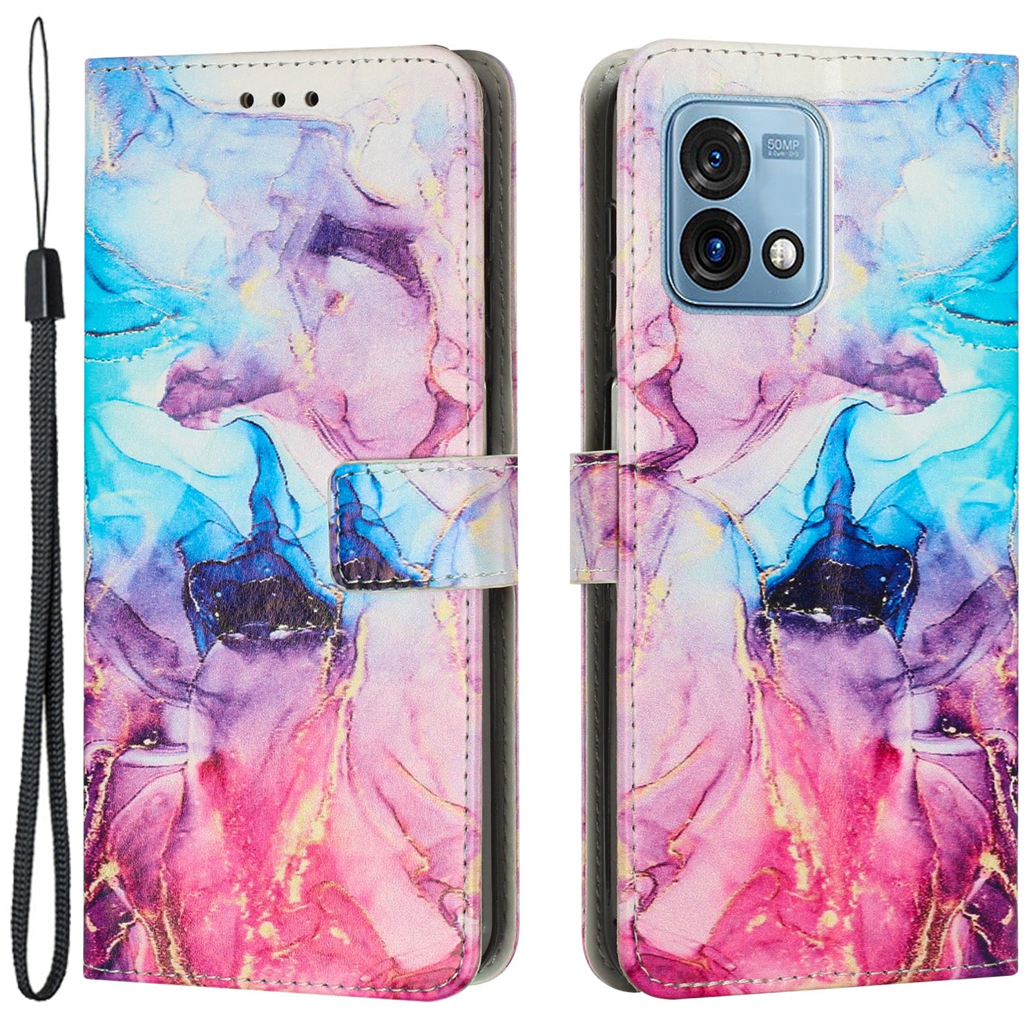 Phone Cover for Motorola Moto G Stylus 5G (2023) Wallet Case Marble Pattern Leather Cover with Strap
