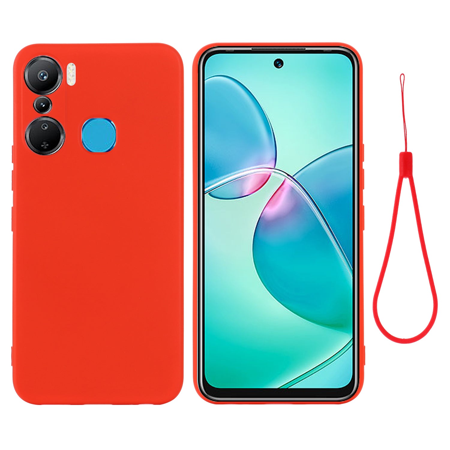For Infinix Hot 12 Pro 4G Mobile Phone Cover Liquid Silicone+Soft Lining Phone Case with Strap