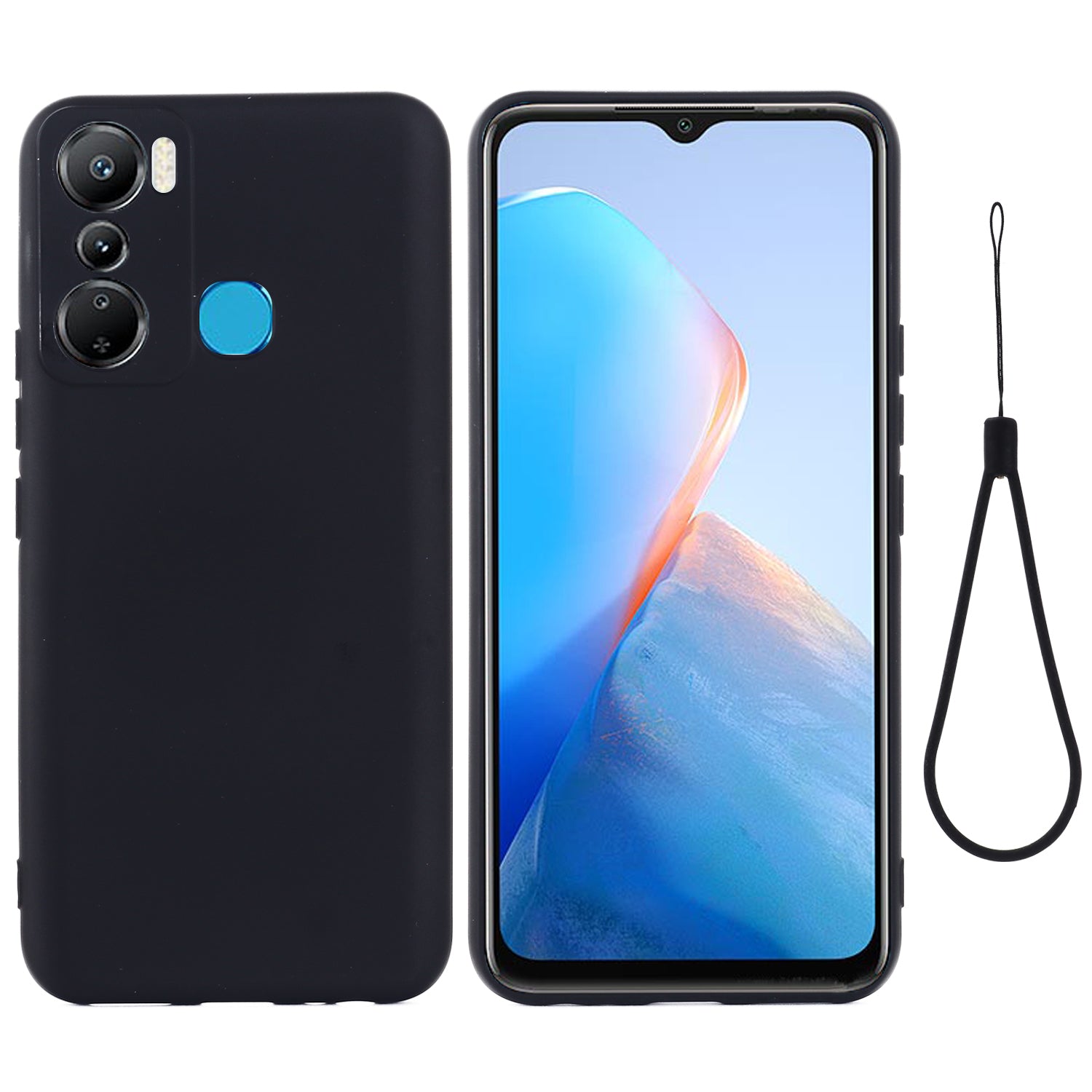 For Infinix Hot 20i 4G Slim-Fit Liquid Silicone Phone Case Anti-scratch Soft Lining Protective Cover with Strap